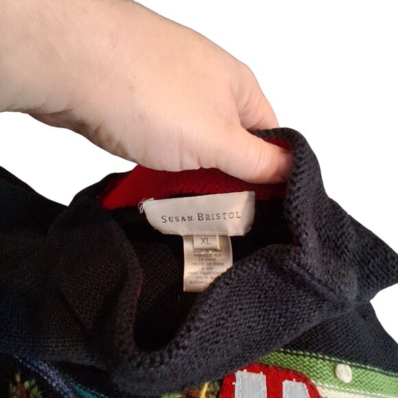 Susan Bristol sweater womens XL Christmas trees red trucks hand embroidered - Picture 3 of 6